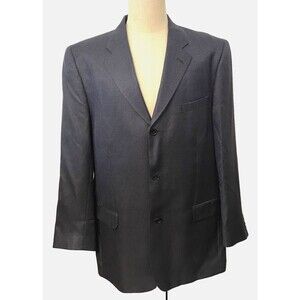Vtg BACHRACH Men's 46L Suit Jacket Blazer SILK WOOL Black Blue Woven ITALY